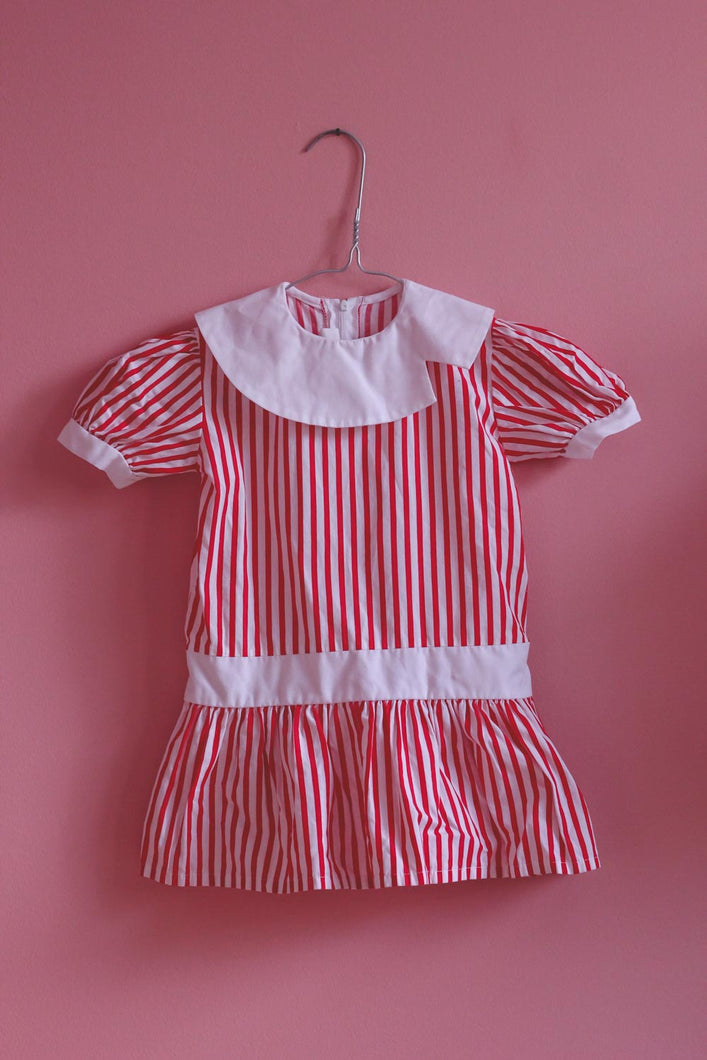 Lasten 80/90-luvun raidallinen mekko 90-104 cm