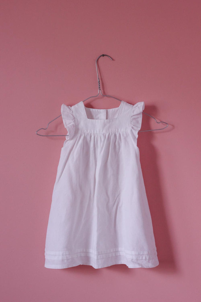 Lasten valkoinen vintagepuuvillamekko 86-90 cm