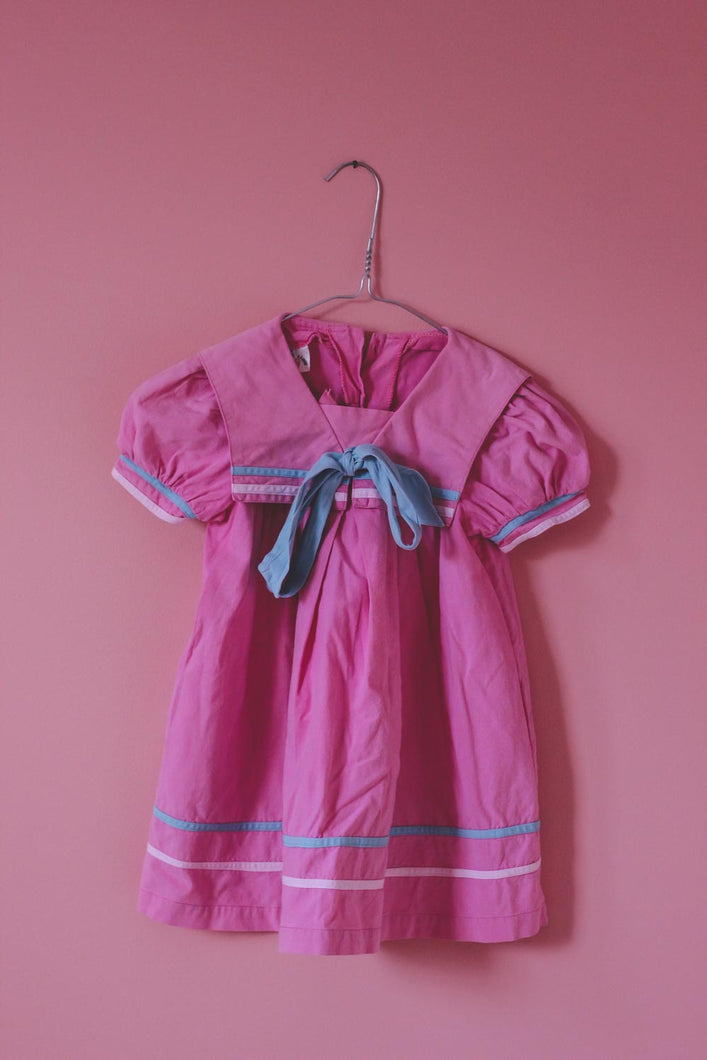 Lasten pinkki vintagepuuvillamekko 104-110 cm