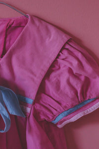 Lasten pinkki vintagepuuvillamekko 104-110 cm