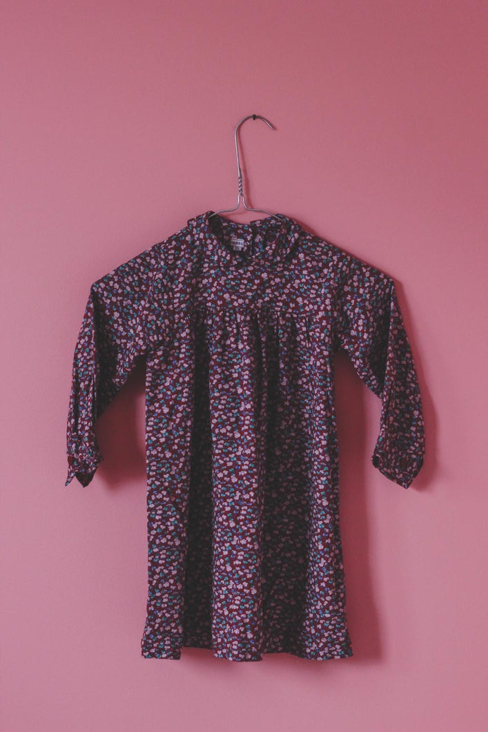 Lasten viininpunainen kukikas vintagemekko 90-98 cm