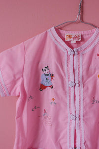 Lasten kirjailtu pinkki vintagepusero/mekko 110-120 cm
