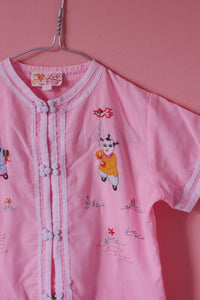 Lasten kirjailtu pinkki vintagepusero/mekko 110-120 cm
