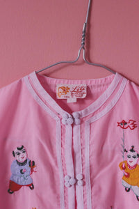 Lasten kirjailtu pinkki vintagepusero/mekko 110-120 cm