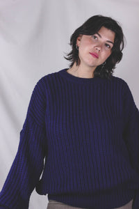 Melida tummansininen ribattu vintageneule
