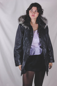 Selena vintagenahkaparkatakki hupulla