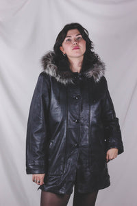 Selena vintagenahkaparkatakki hupulla