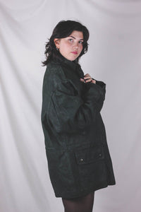 Milona tummanvihreä vintagemokkanahkatakki