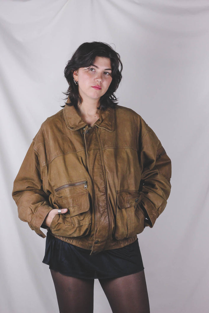 Aino kamelinruskea vintagenahkatakki