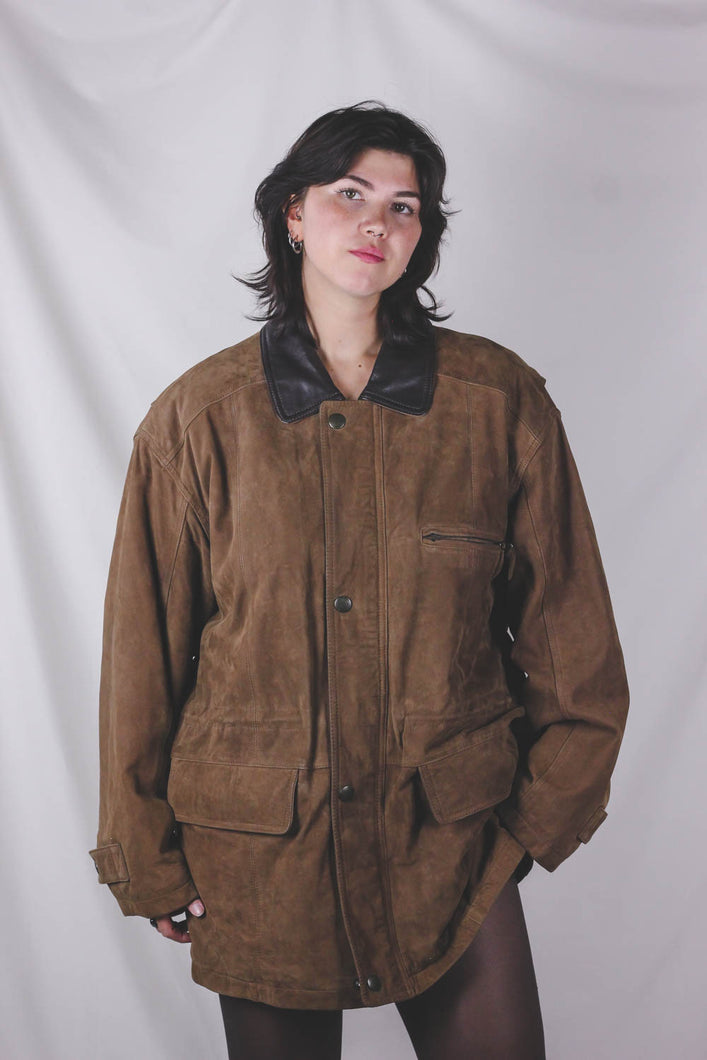 Sivena mokkanahkainen vintagekenttätakki