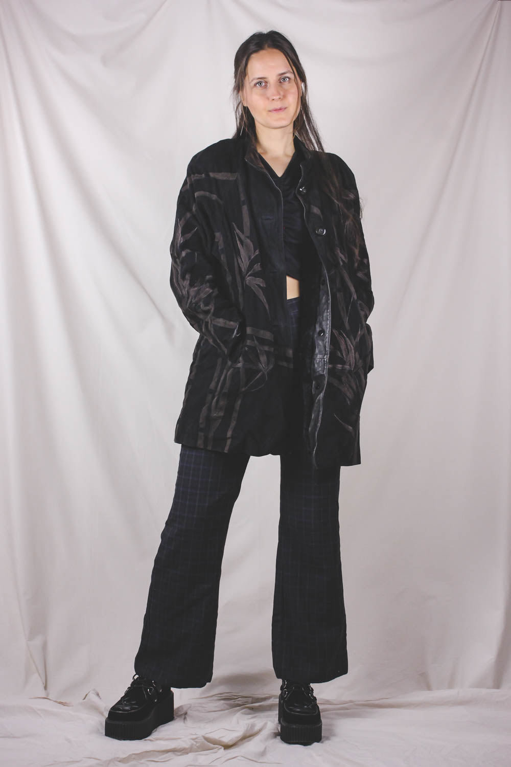 Adriana kuviollinen vintagemokkanahkatakki