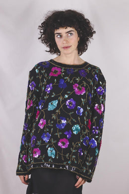 Flora vintagesilkkipaljettipusero